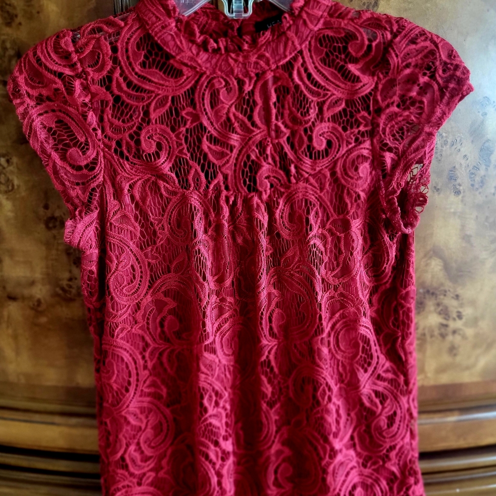 HeartSoul Vibrant Red Lace Blouse